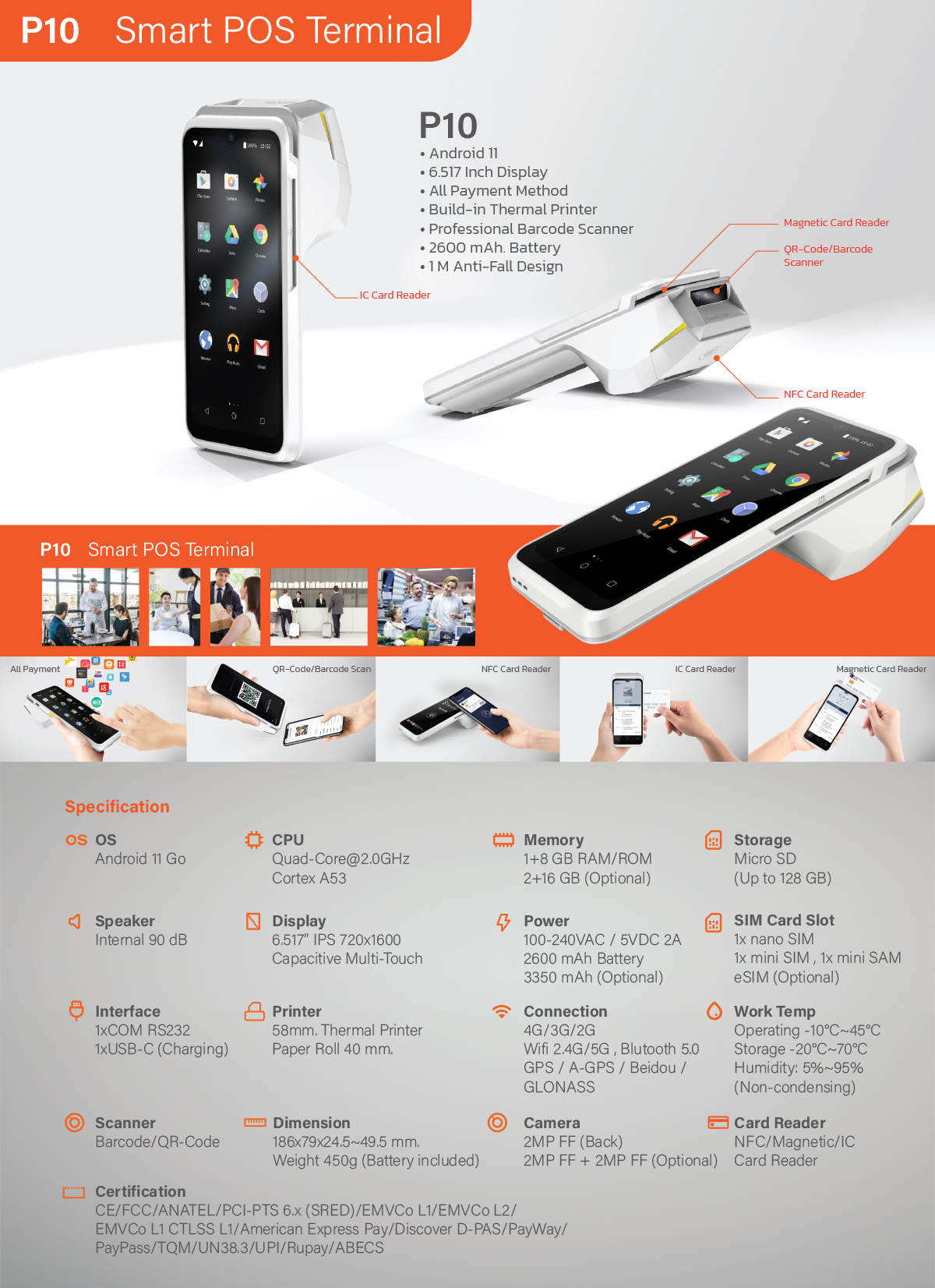 P10 Hand-held Android POS Machine