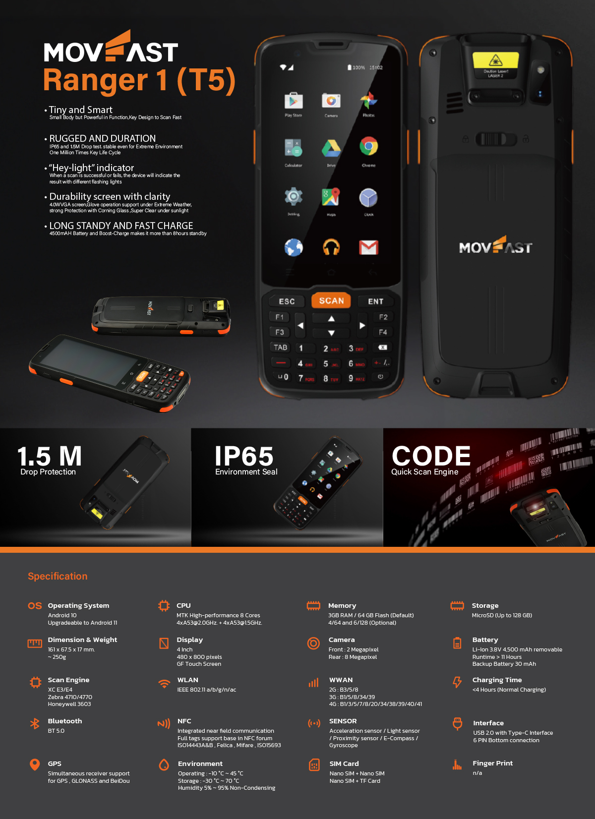 Ranger 1 T5 Hand-held Android POS Machine